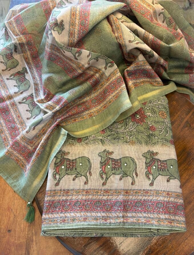 Pichwai Printed Soft Chanderi Salwar by Ikhtirah (Green)