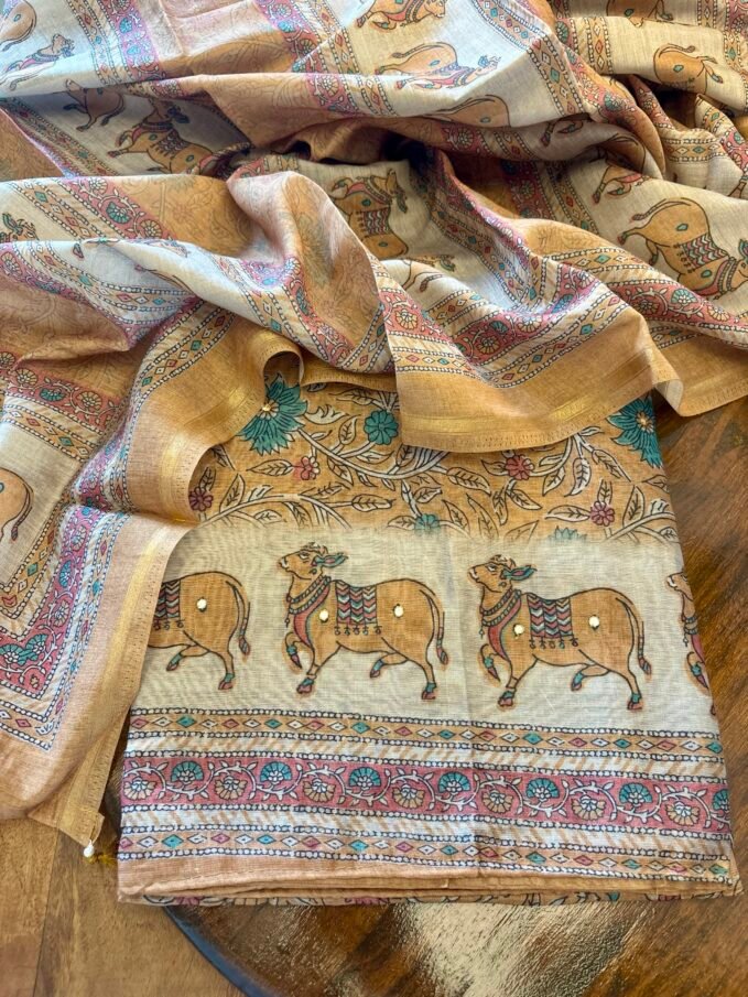 Pichwai Printed Soft Chanderi Salwar by Ikhtirah (Mustard)