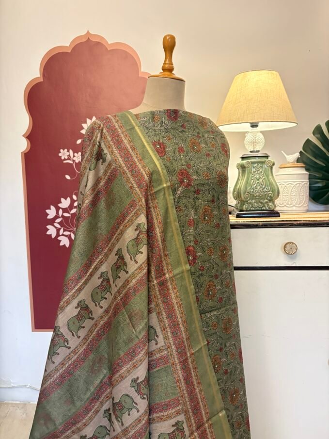 Pichwai Printed Soft Chanderi Salwar by Ikhtirah (Green)