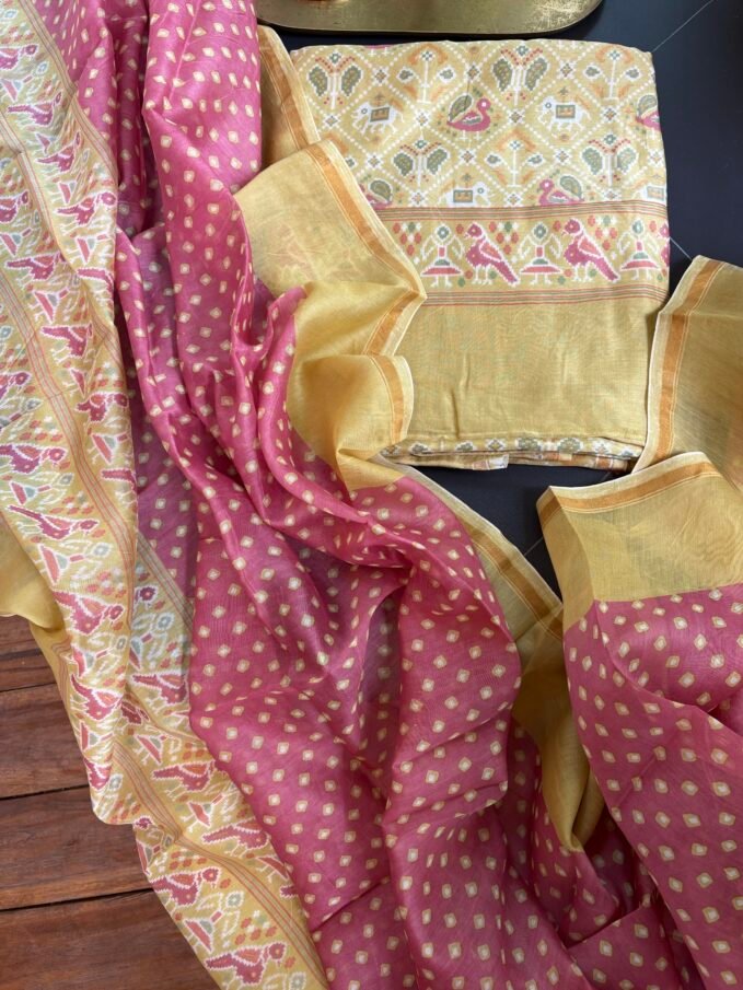 Patola Pure Maheshwari Silk Printed Salwars by Ikhtirah (Yellow)