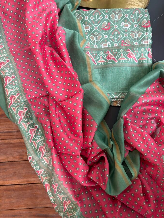 Patola Pure Maheshwari Silk Printed Salwars by Ikhtirah (Green)