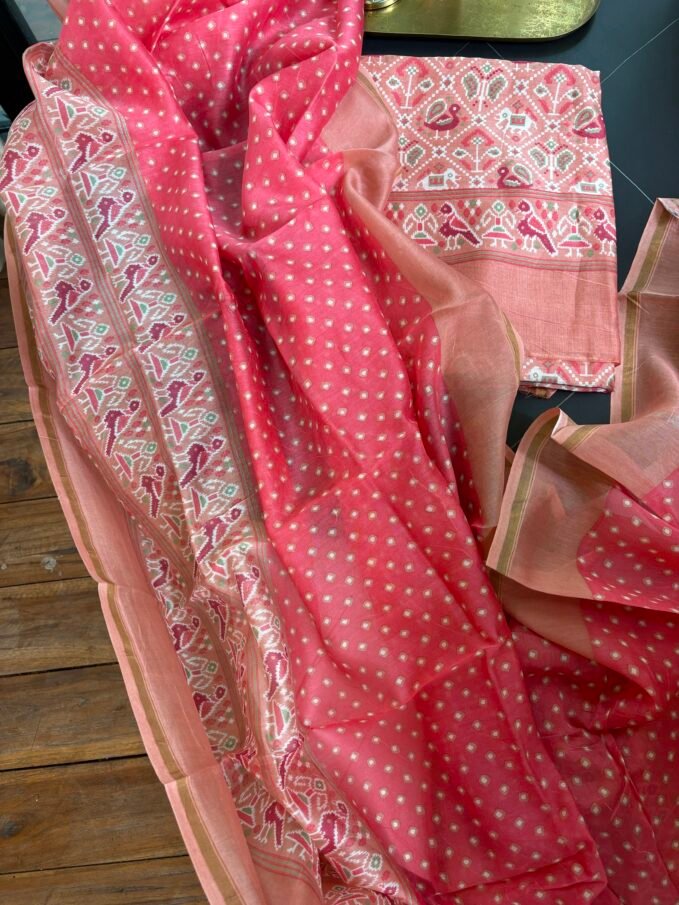 Patola Pure Maheshwari Silk Printed Salwars by Ikhtirah (Peach)