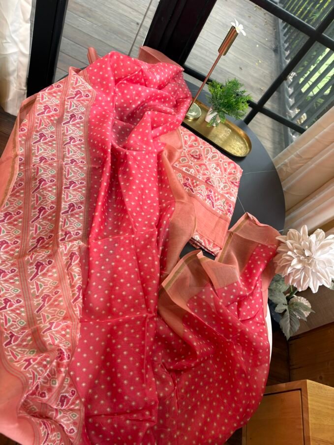 Patola Pure Maheshwari Silk Printed Salwars by Ikhtirah (Peach)