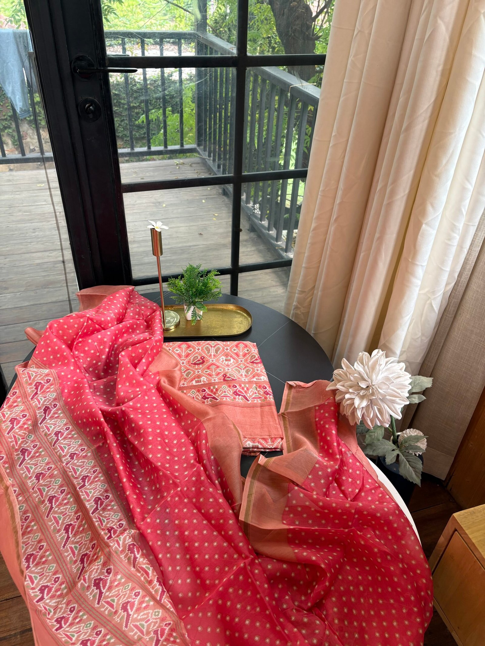 Patola Pure Maheshwari Silk Printed Salwars by Ikhtirah (Peach) - Image 2