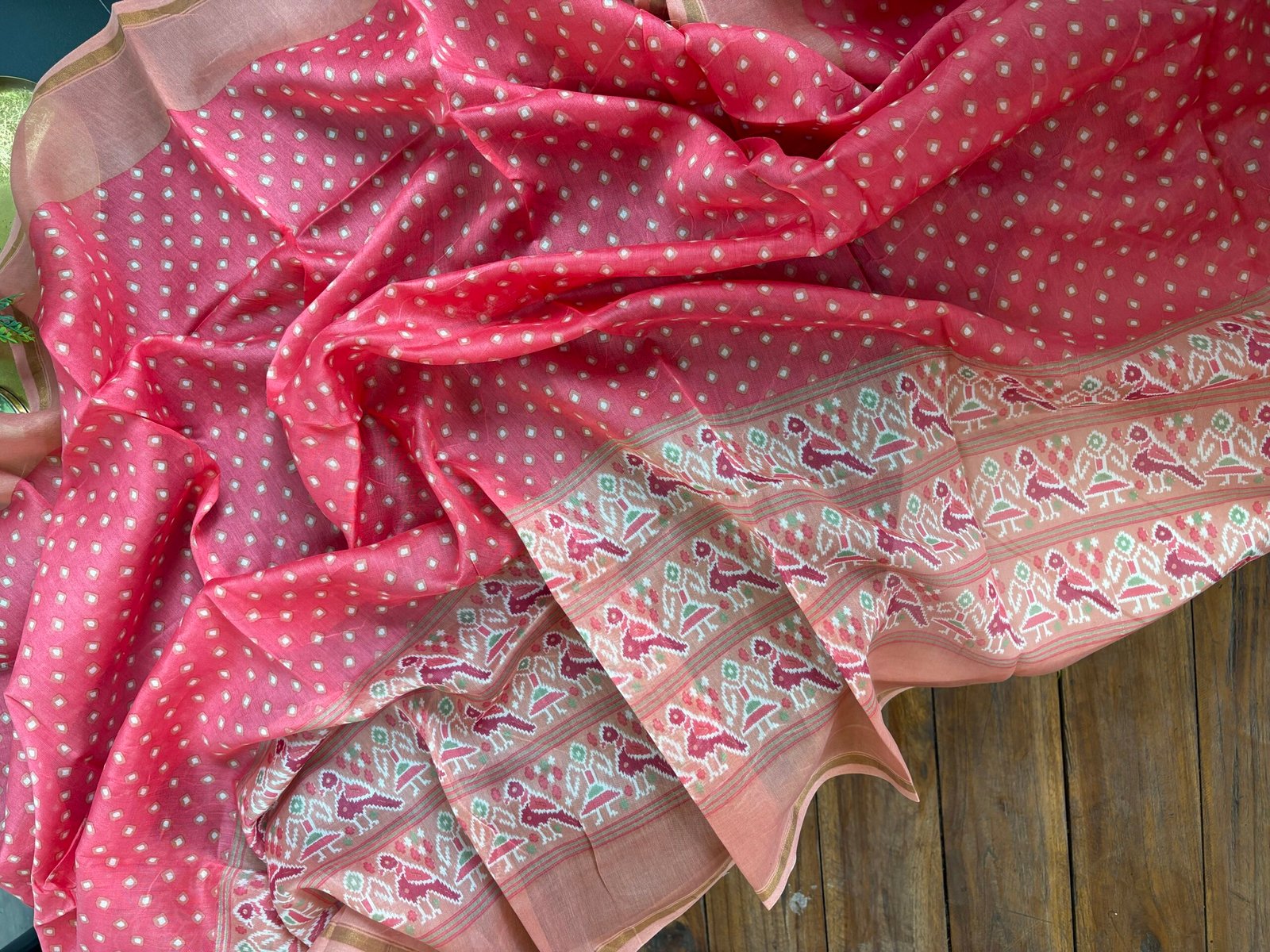 Patola Pure Maheshwari Silk Printed Salwars by Ikhtirah (Peach) - Image 4
