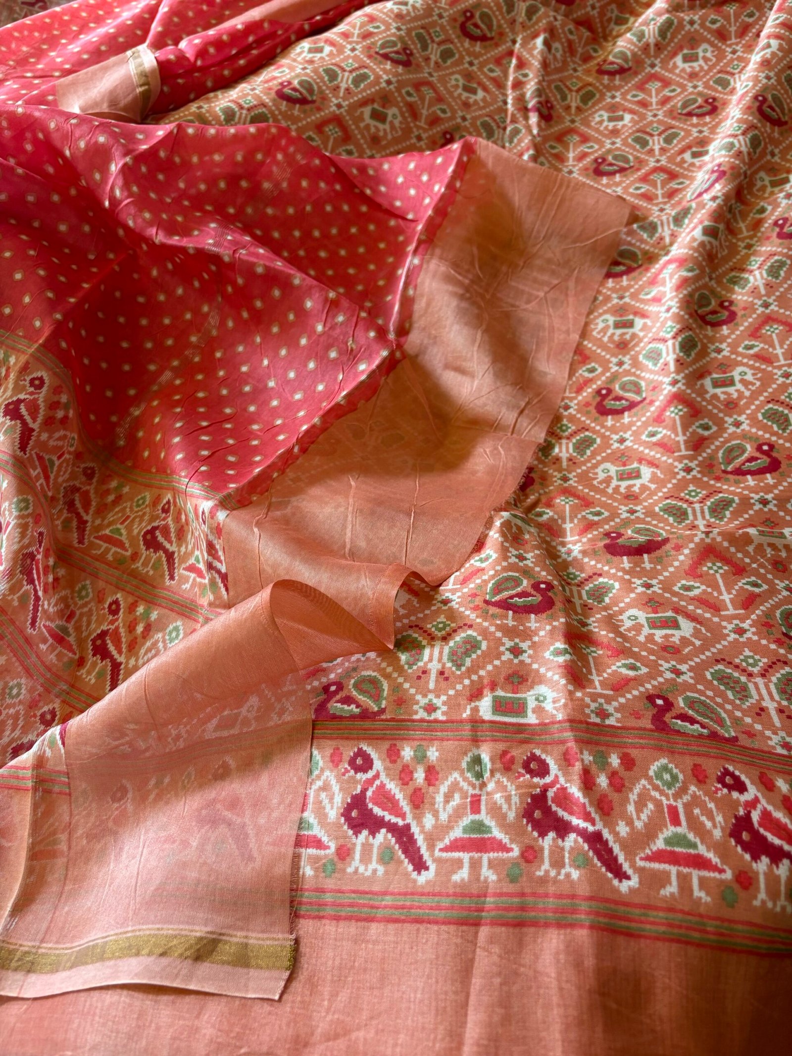 Patola Pure Maheshwari Silk Printed Salwars by Ikhtirah (Peach) - Image 6