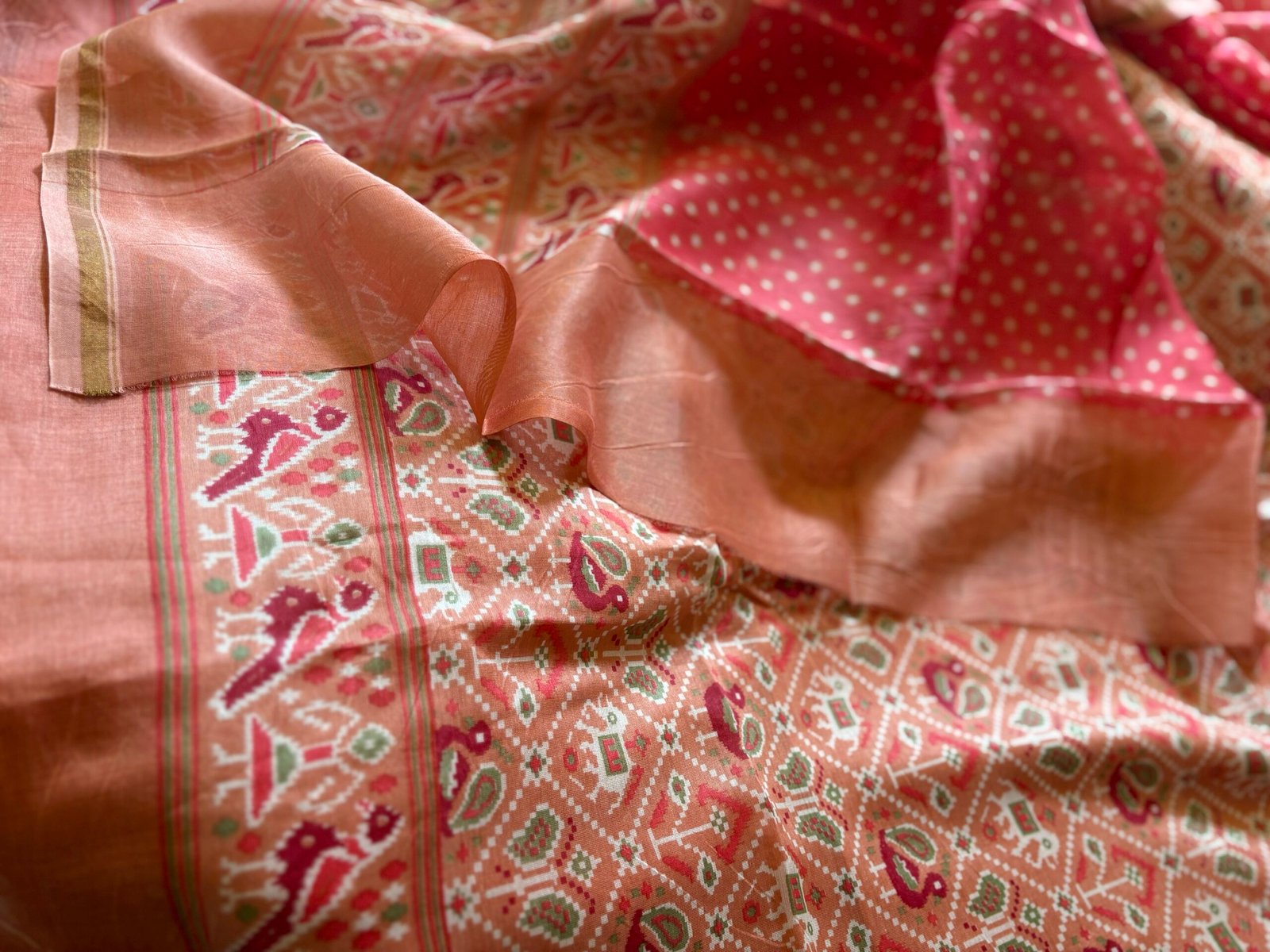 Patola Pure Maheshwari Silk Printed Salwars by Ikhtirah (Peach) - Image 5