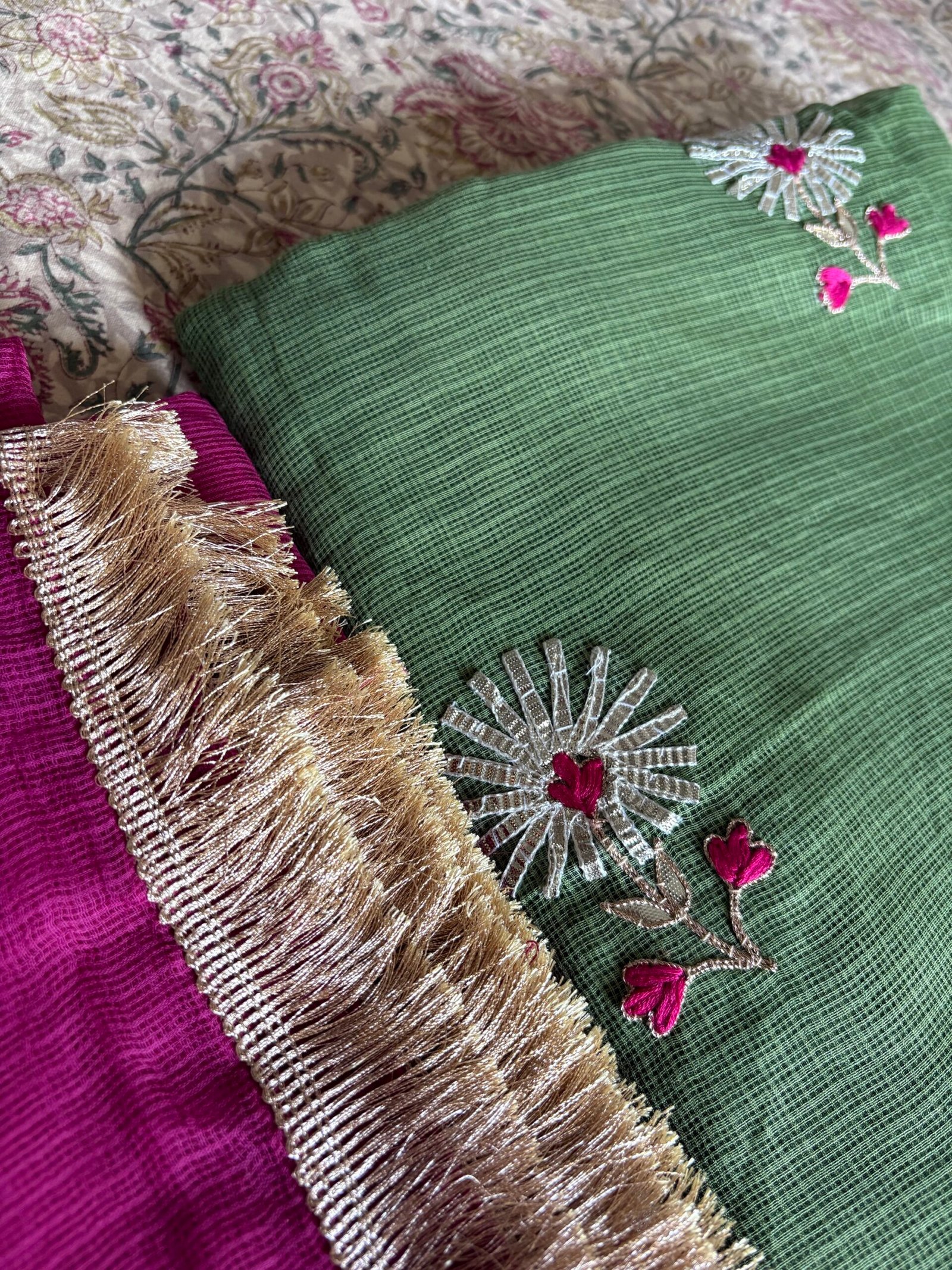 Hand Katcha Gota Embroidered Pure Cotton Kota by Kota Unstitched Salwar Suit - Image 4