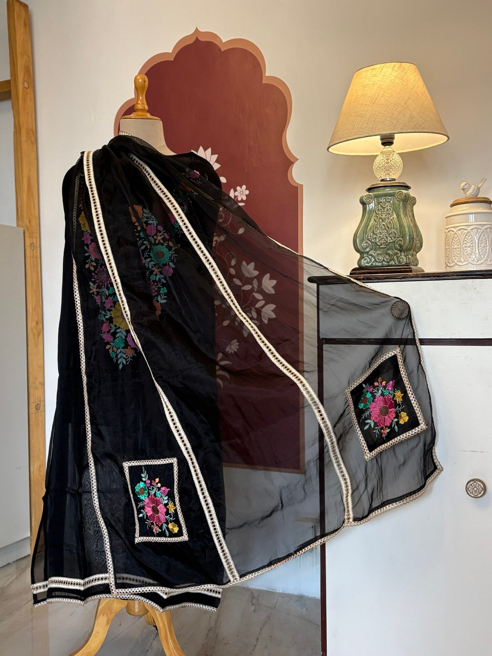 Floral Embroidered Organza Salwar Ikhtirah (Black) - Image 2