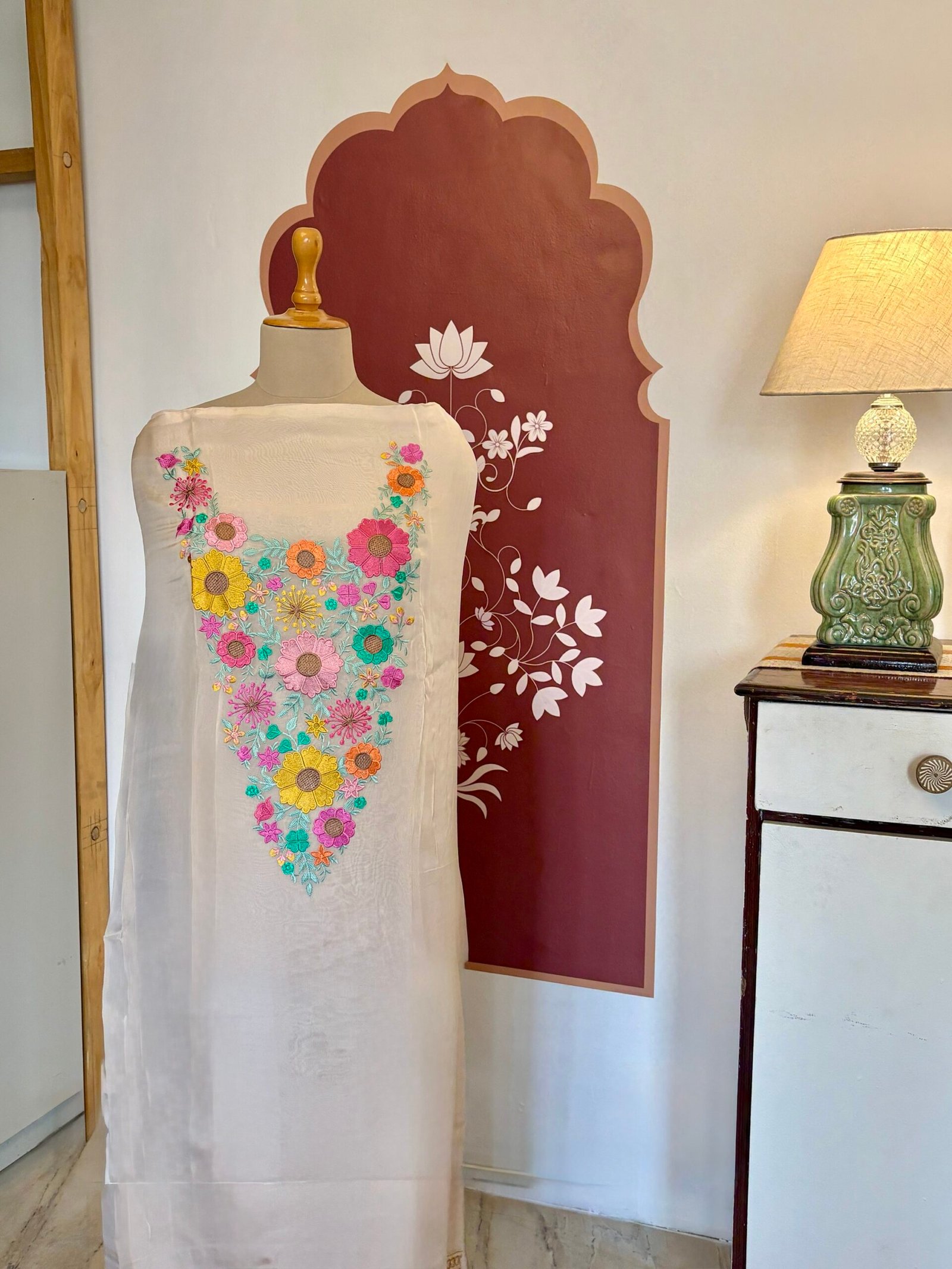 Floral Embroidered Organza Salwar Ikhtirah (Milky White) - Image 13