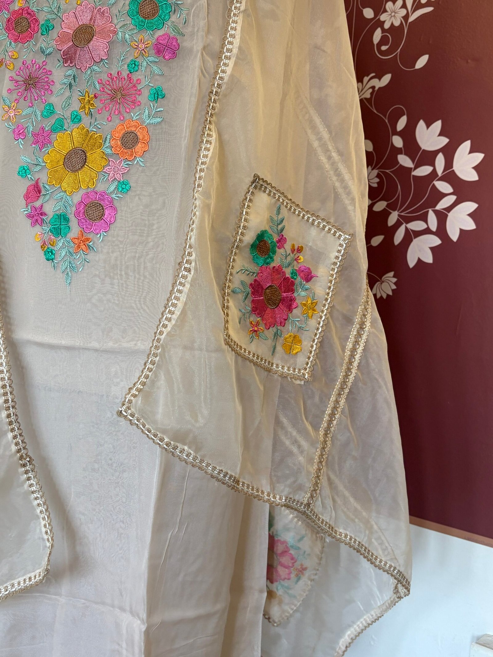 Floral Embroidered Organza Salwar Ikhtirah (Milky White) - Image 12