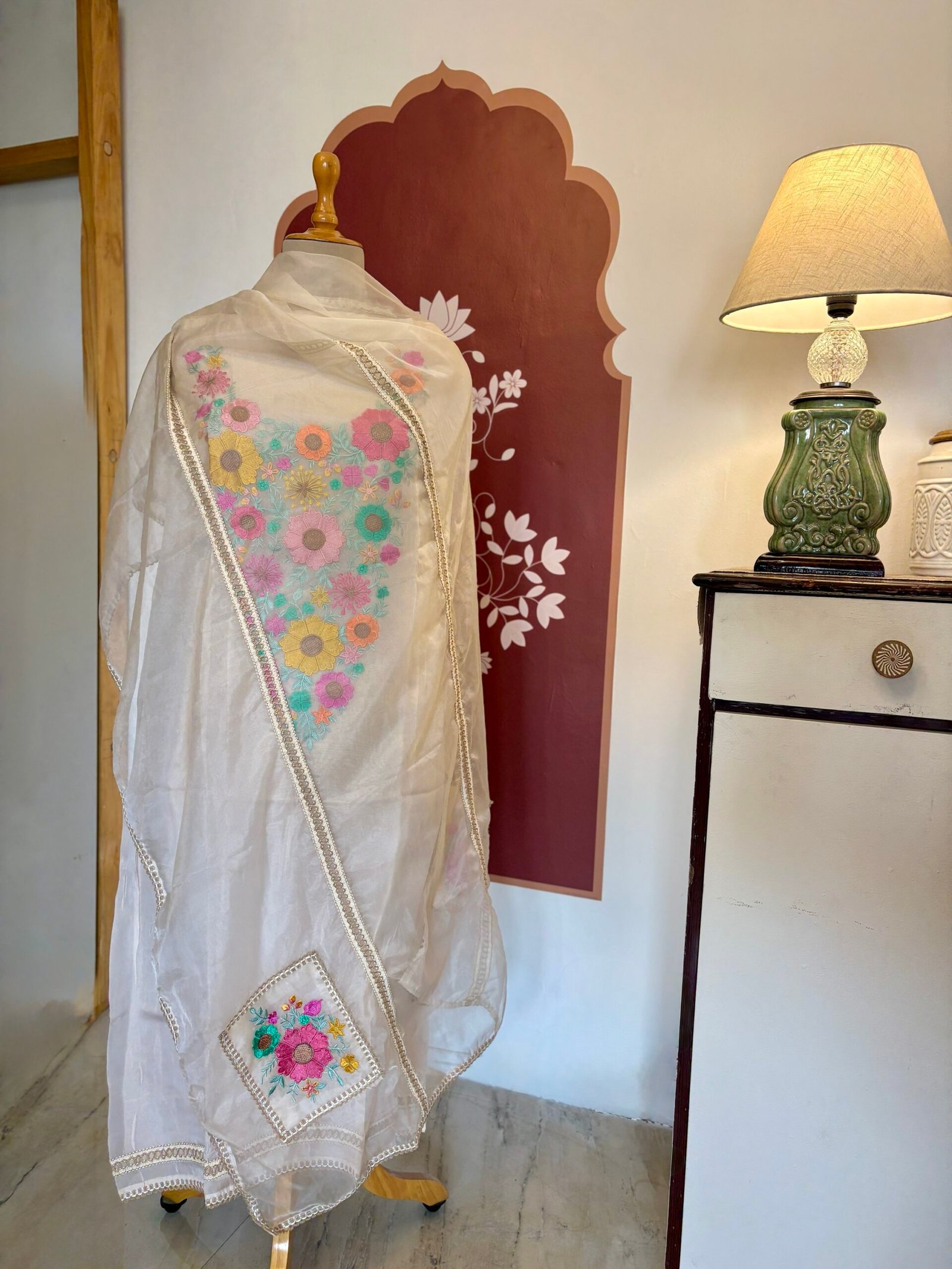 Floral Embroidered Organza Salwar Ikhtirah (Milky White) - Image 3