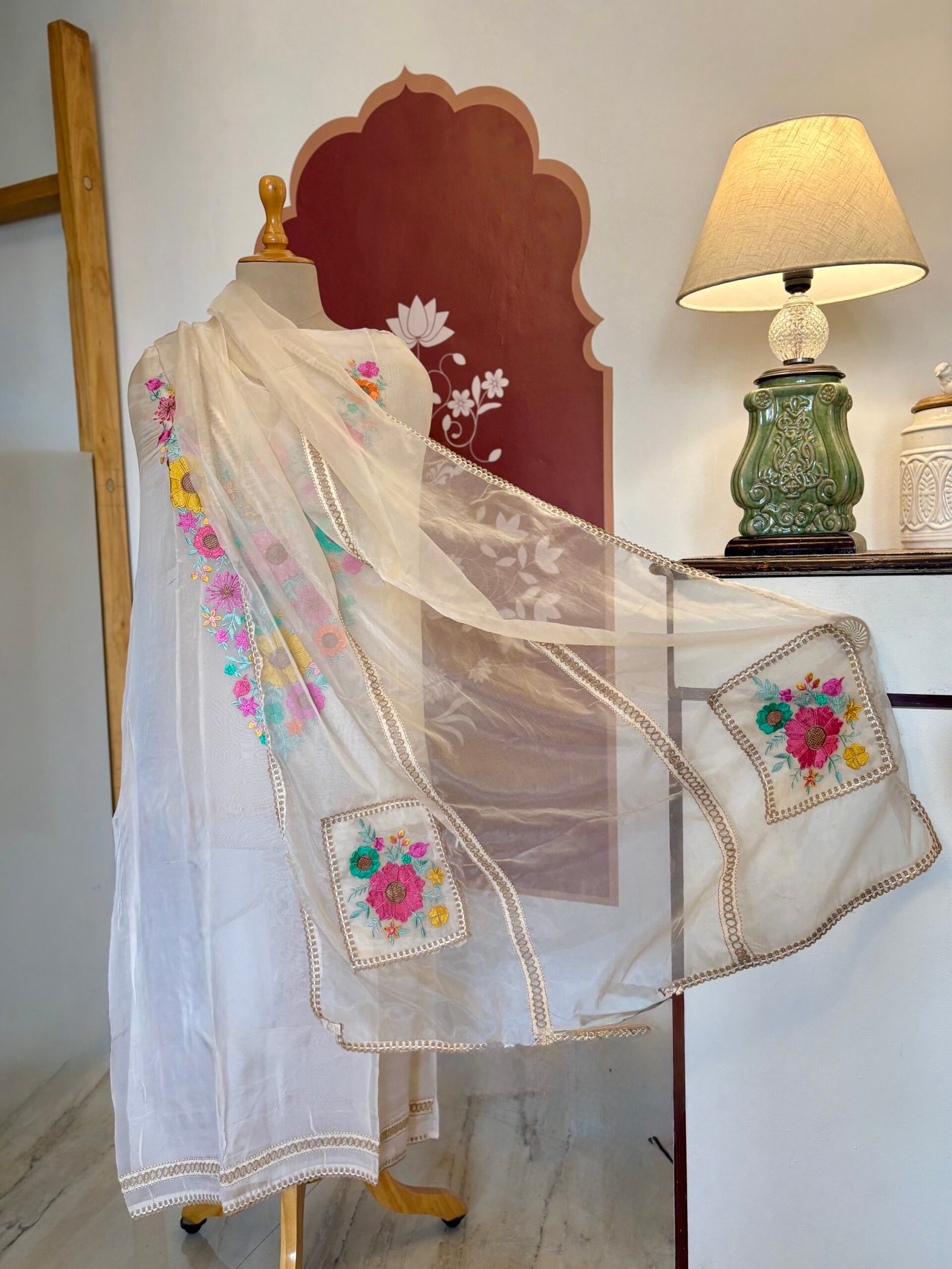 Floral Embroidered Organza Salwar Ikhtirah (Milky White) - Image 7