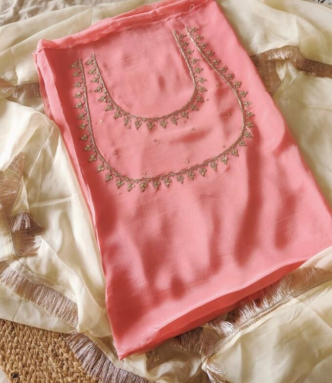 Hand Marodi Embroidered Pure Chinnon Salwars by Ikhtirah (Peach)