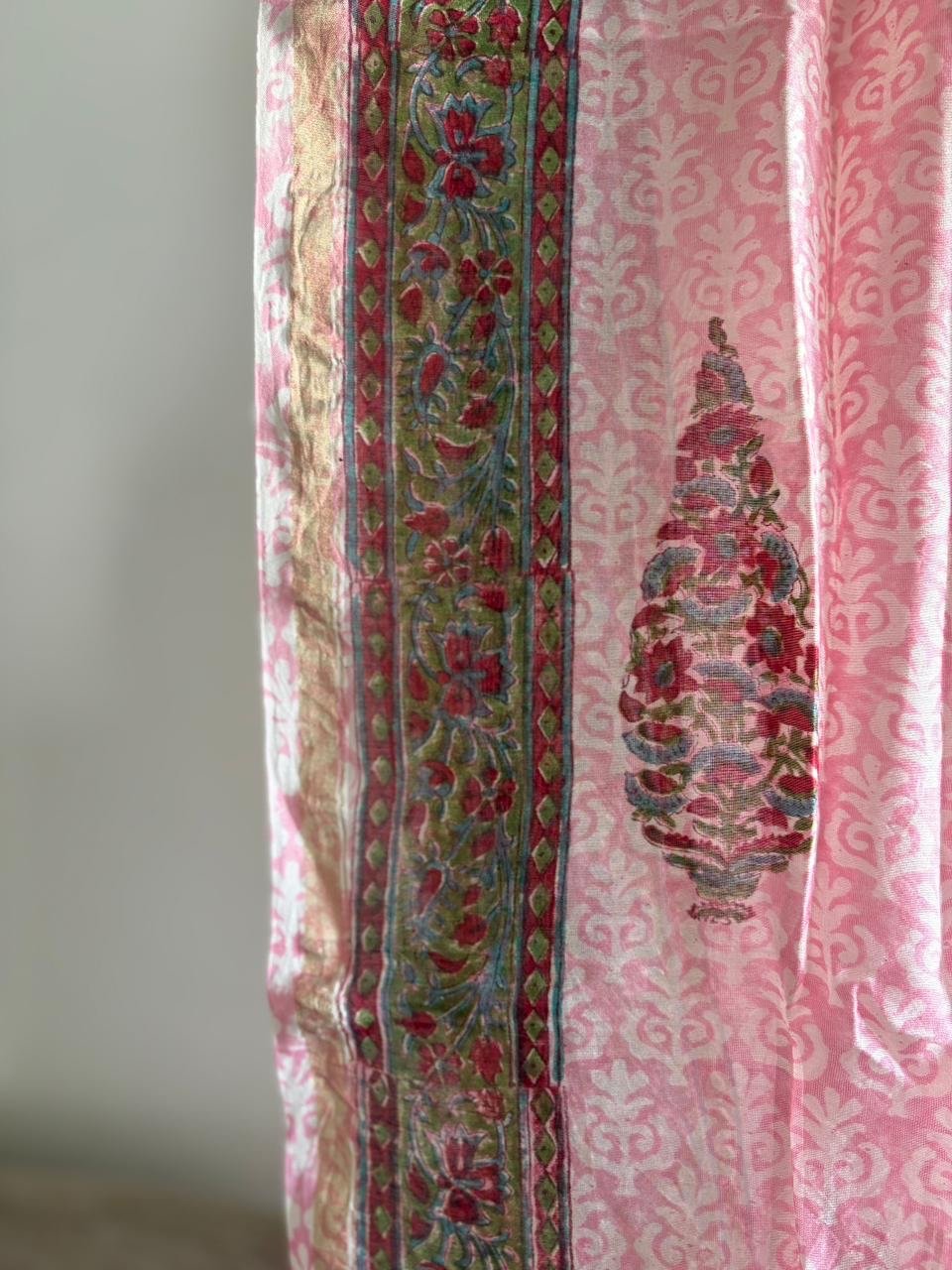 Hand-Blocked Pure Chanderi Silk Dupatta with Tassels C - Image 2