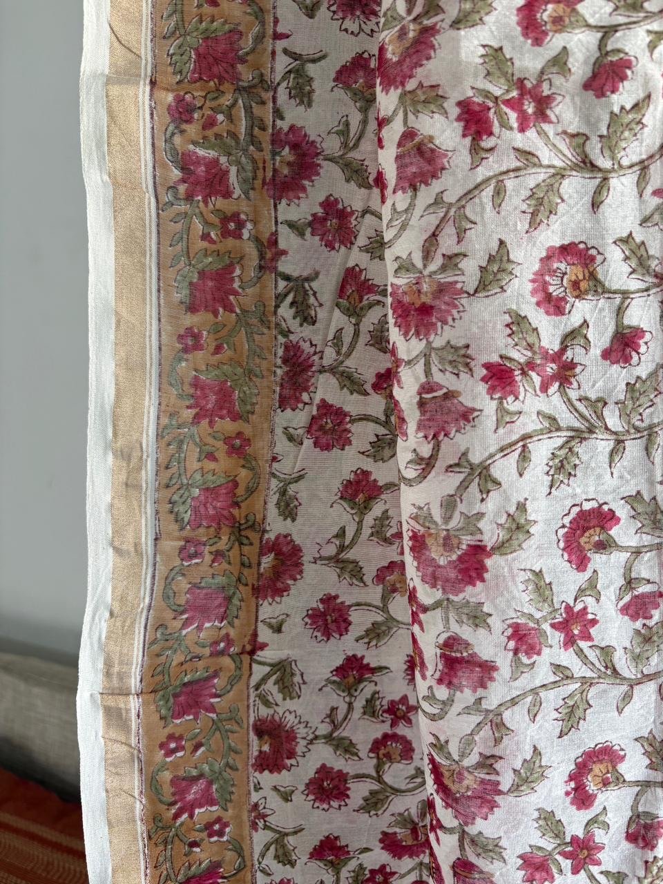 Hand-Blocked Pure Chanderi Silk Dupatta with Tassels E - Image 2