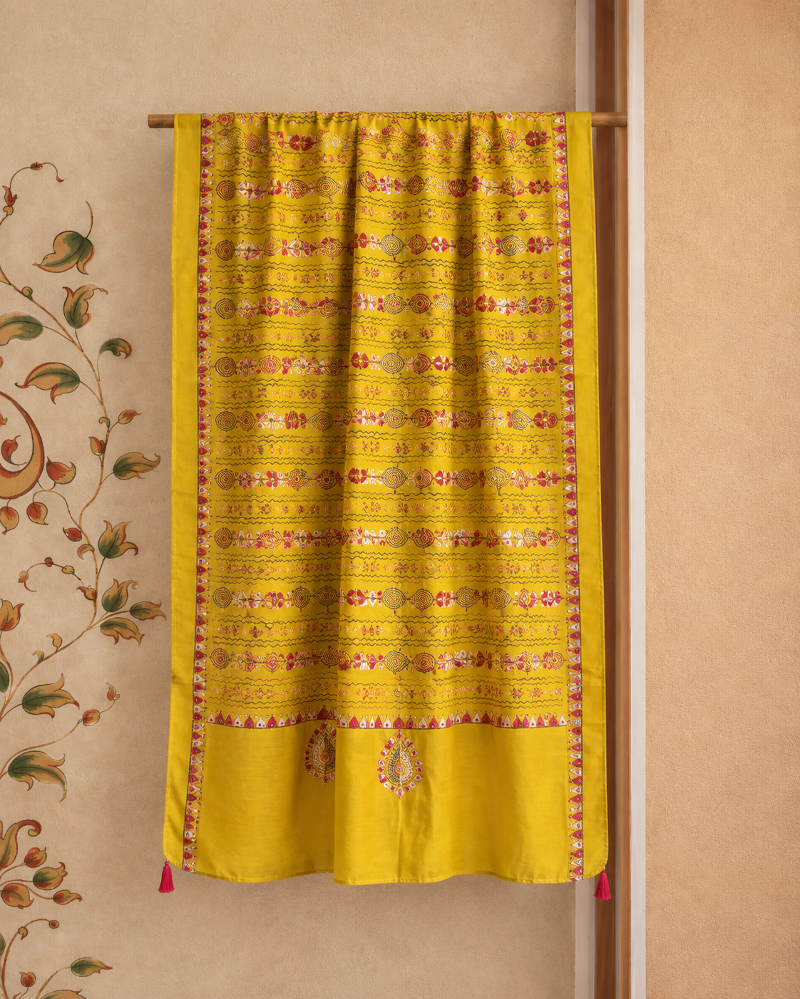 Hand Kantha Embroidered Pure Cotton Dupatta with Tassels - Image 5