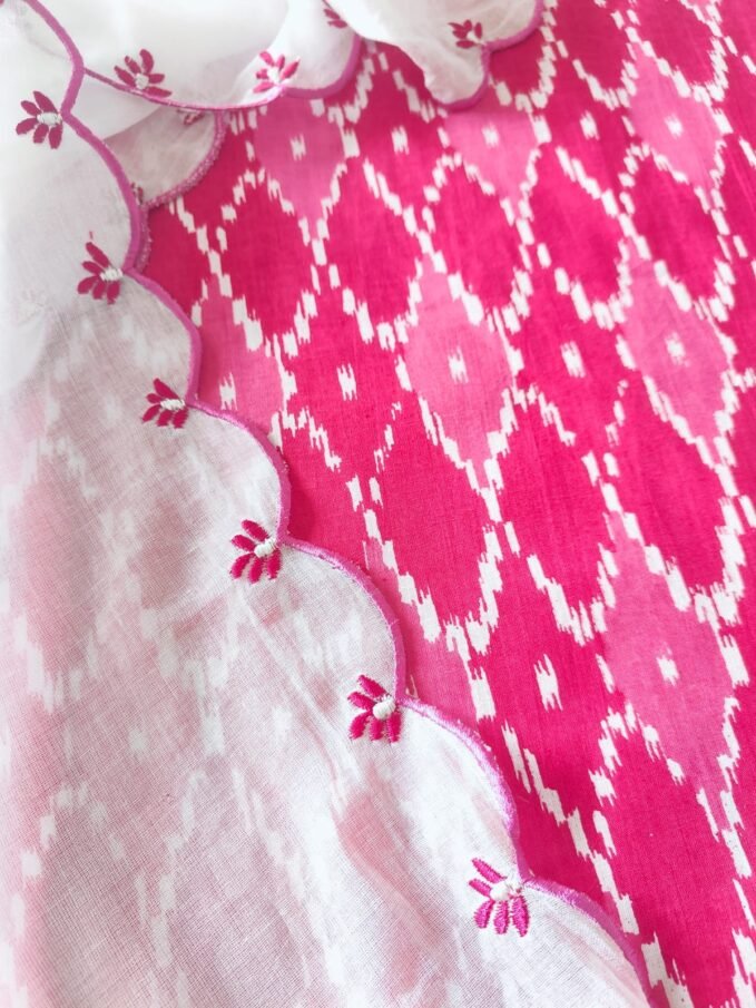 Pure Cotton Kurta and Pure Mul Cotton Dupatta Manually Embroidered Unstitched Salwar Suit (Pink)