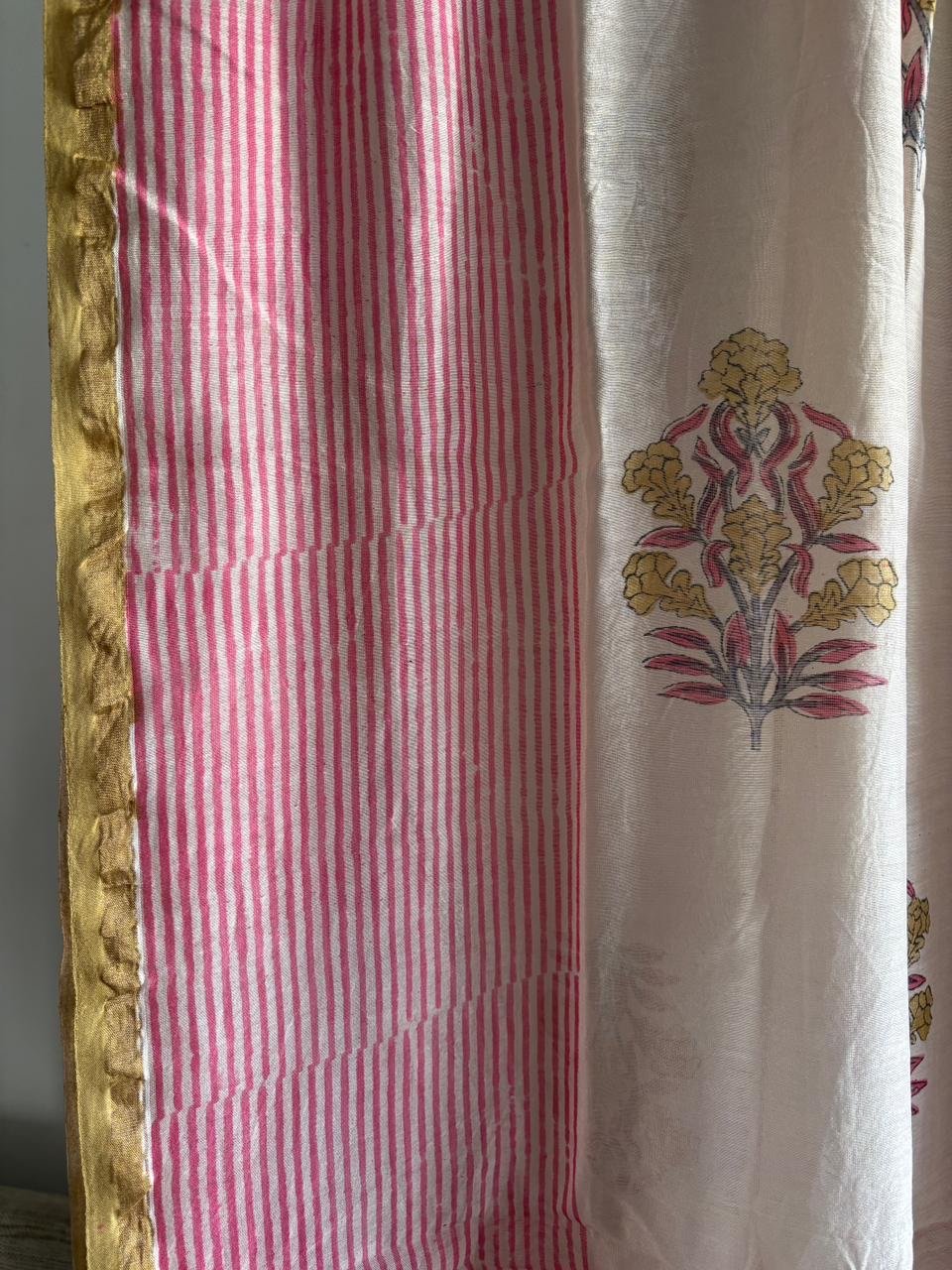 Hand-Blocked Pure Chanderi Silk Dupatta with Tassels B - Image 2