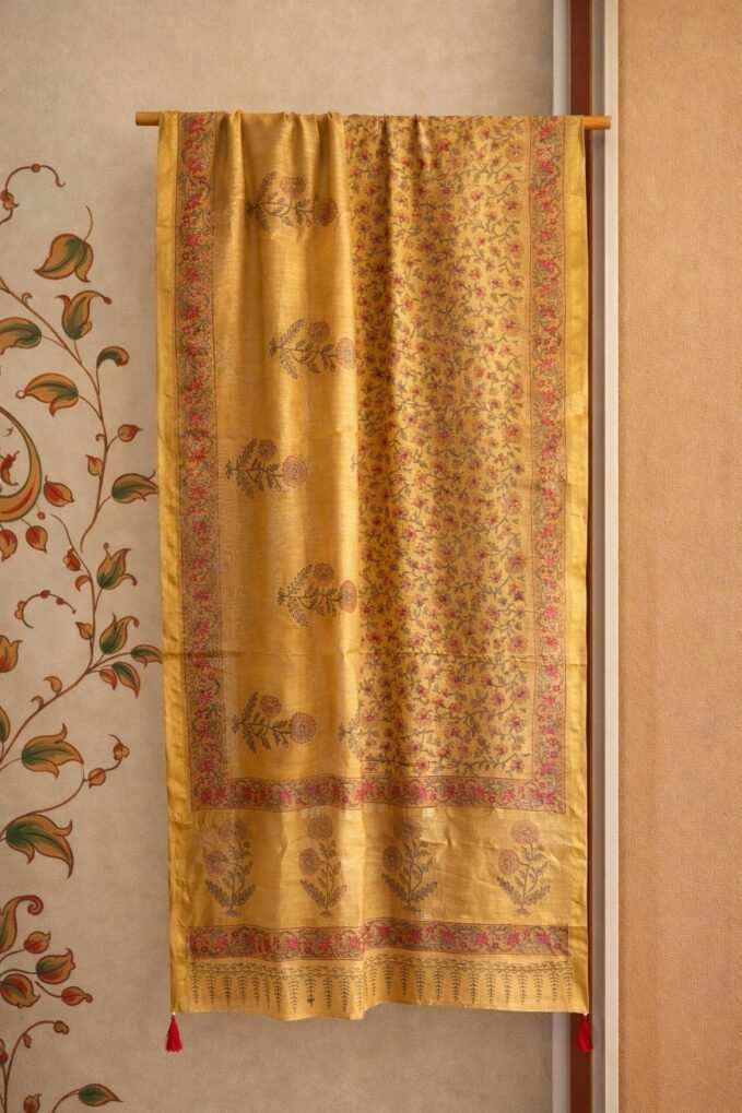 Hand-Blocked Pure Chanderi Silk Dupatta with Tassels D