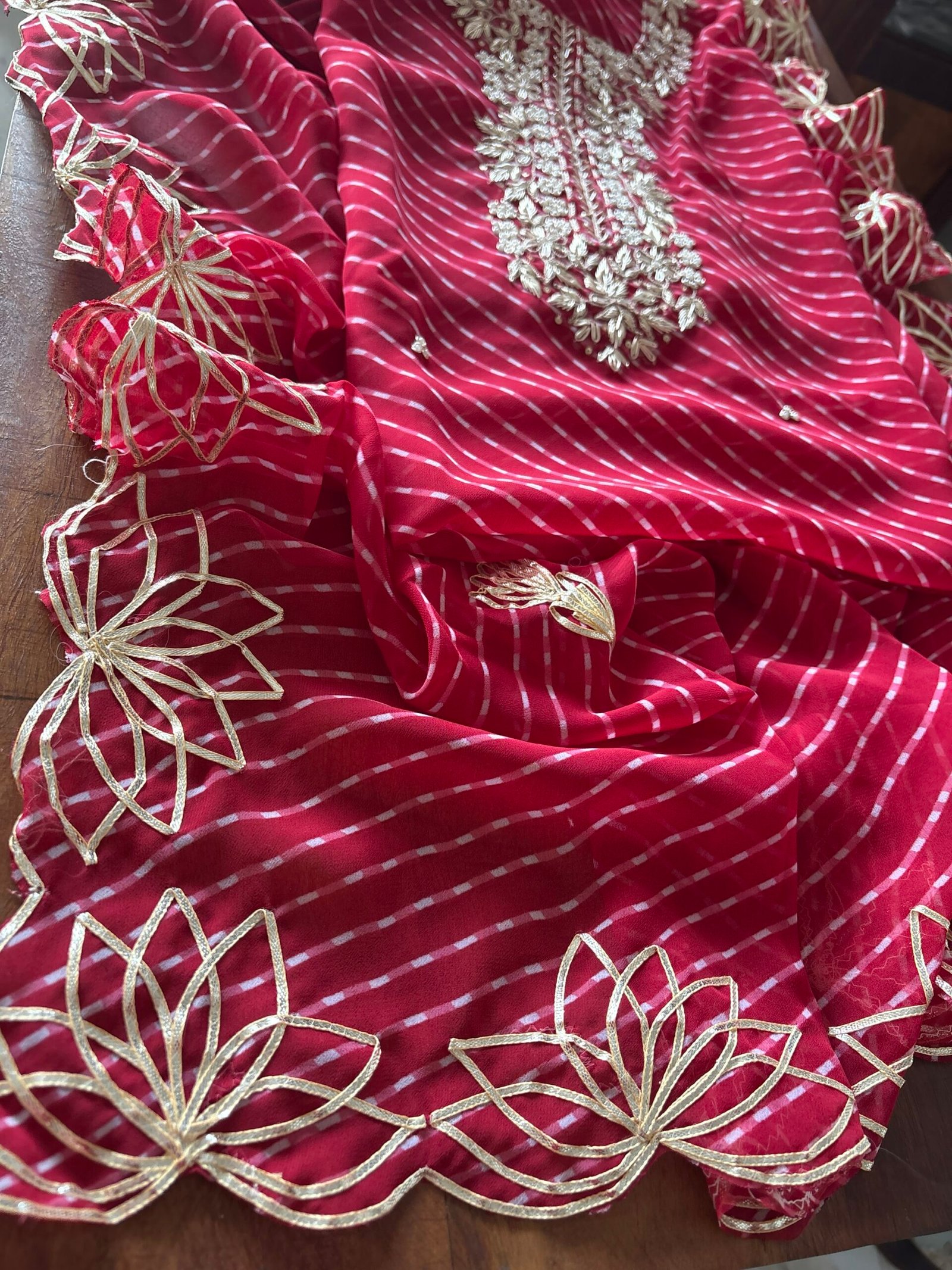 Gorgette with Hand Embroidered Unstitched Salwar Suit - Image 3