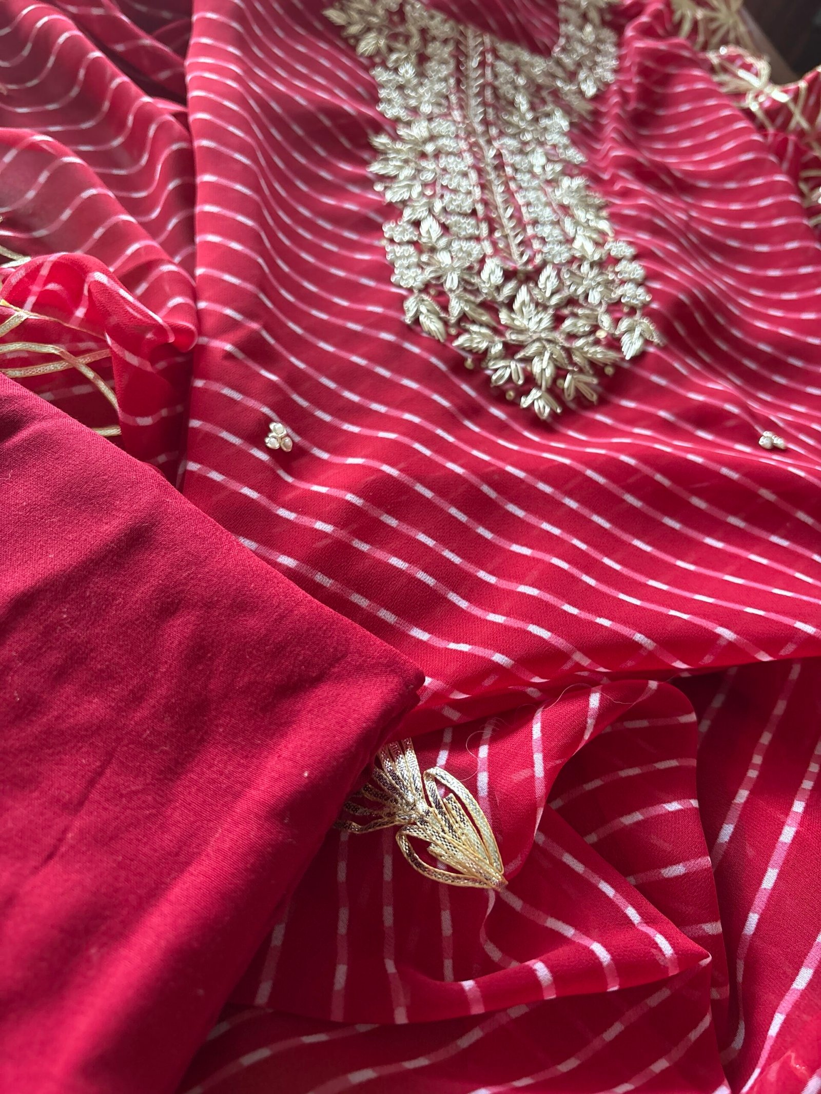Gorgette with Hand Embroidered Unstitched Salwar Suit - Image 7