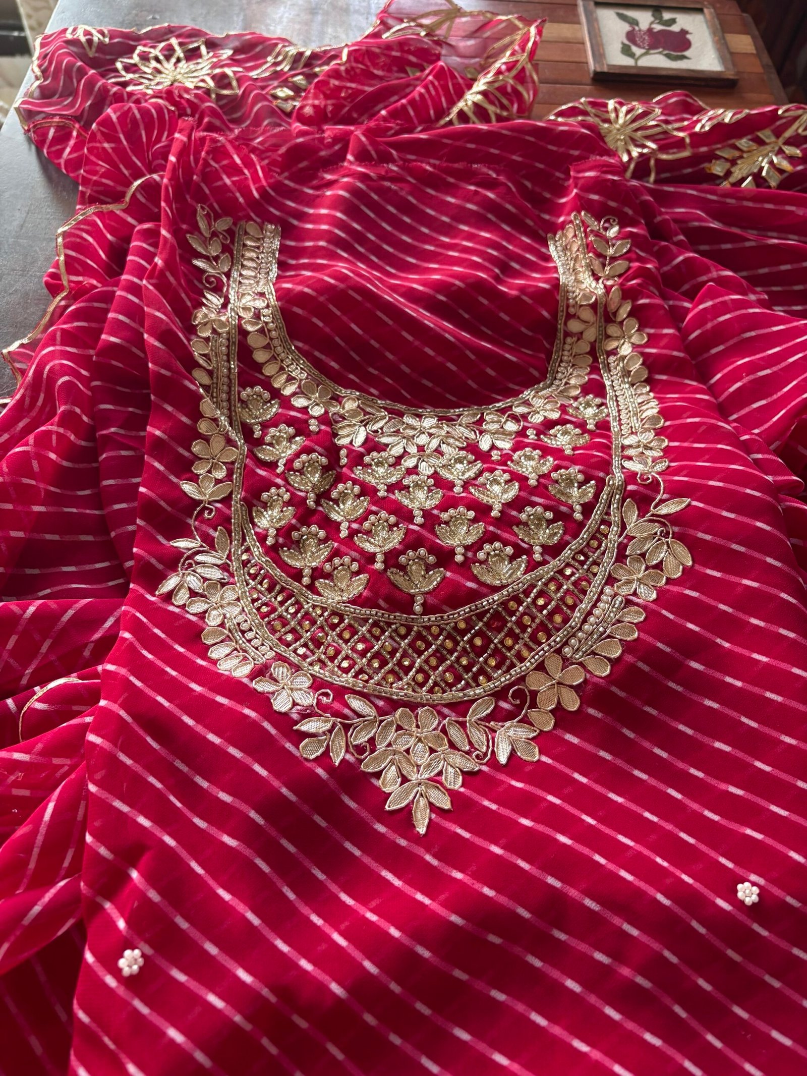 Gorgette with Hand Embroidered Unstitched Salwar Suit