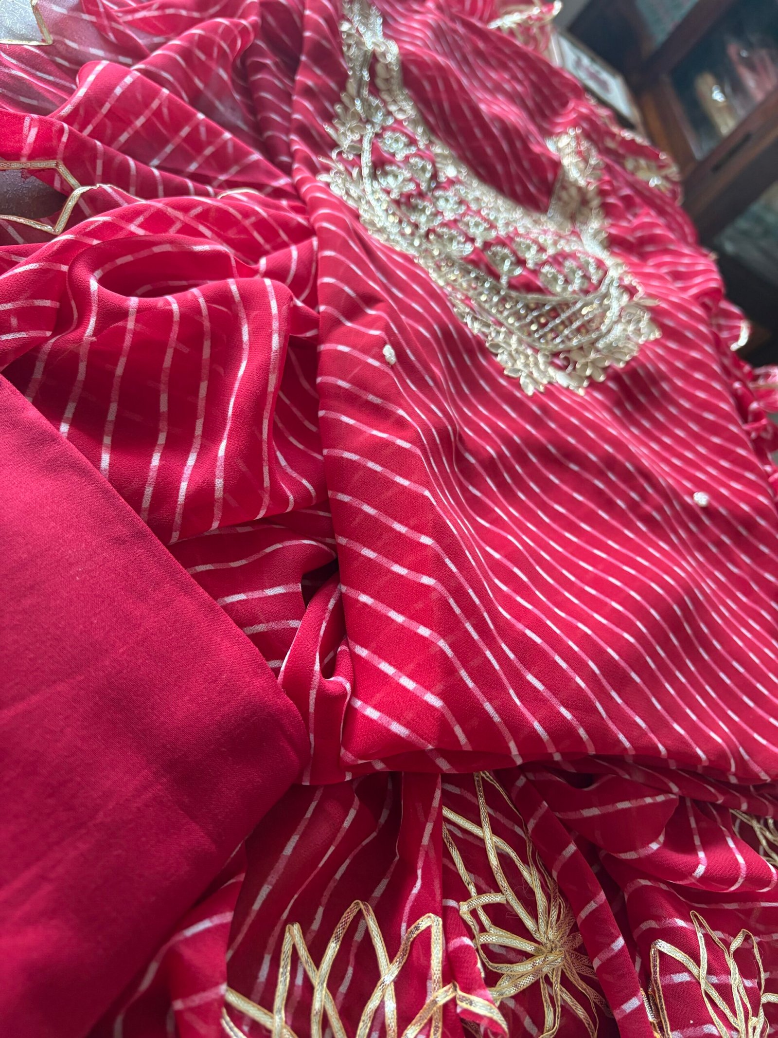Gorgette with Hand Embroidered Unstitched Salwar Suit - Image 5