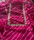 Gorgette with Hand Embroidered Unstitched Salwar Suit (Pink)