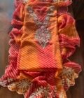 Leheriya Gorgette with Hand Embroidered Unstitched Salwar Suit (Orange)