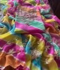 Leheriya Gorgette with Hand Embroidered Unstitched Salwar Suit (Multi Coloured)