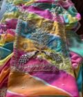 Leheriya Gorgette with Hand Embroidered Unstitched Salwar Suit (Multi Coloured)