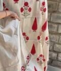 Handblocked Chanderi Cotton Salwar Unstitched Salwar Suit with Parsi Gara Embroidered Maheshwari Woven Dupatta by Ikhtirah (Red)