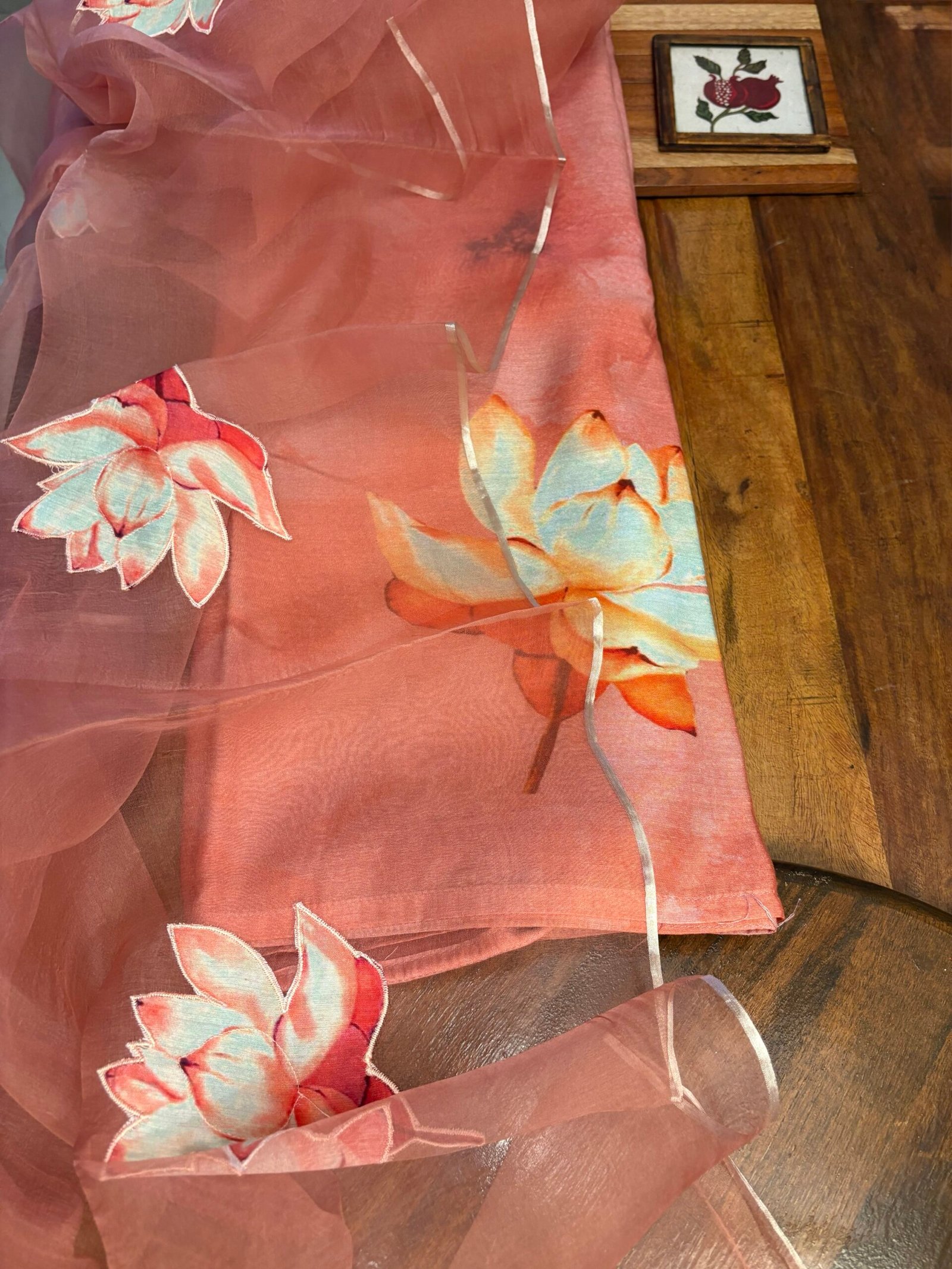 Floral Applique Worked Kora Dupatta and Unstitched Premium Chanderi Salwar Suit by Ikhtirah (Pink) - Image 10