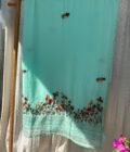 Floral Hand Embroidered Gorgette Saree with Blouse (Blue)