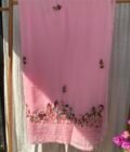 Floral Hand Embroidered Gorgette Saree with Blouse (Pink)