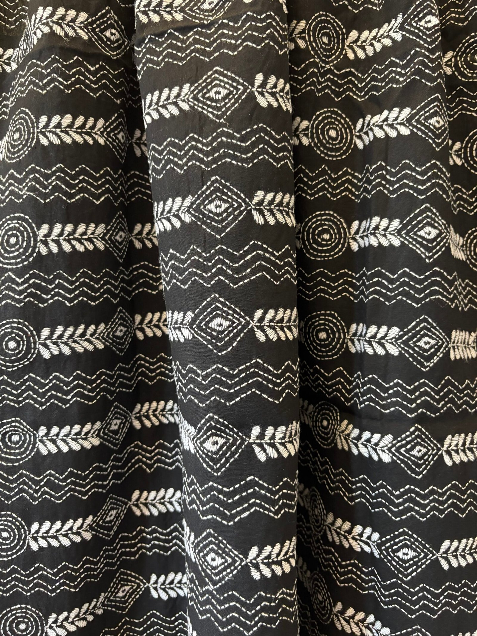 Hand Kantha Embroidered Pure Cotton Dupatta with Tassels - Image 3