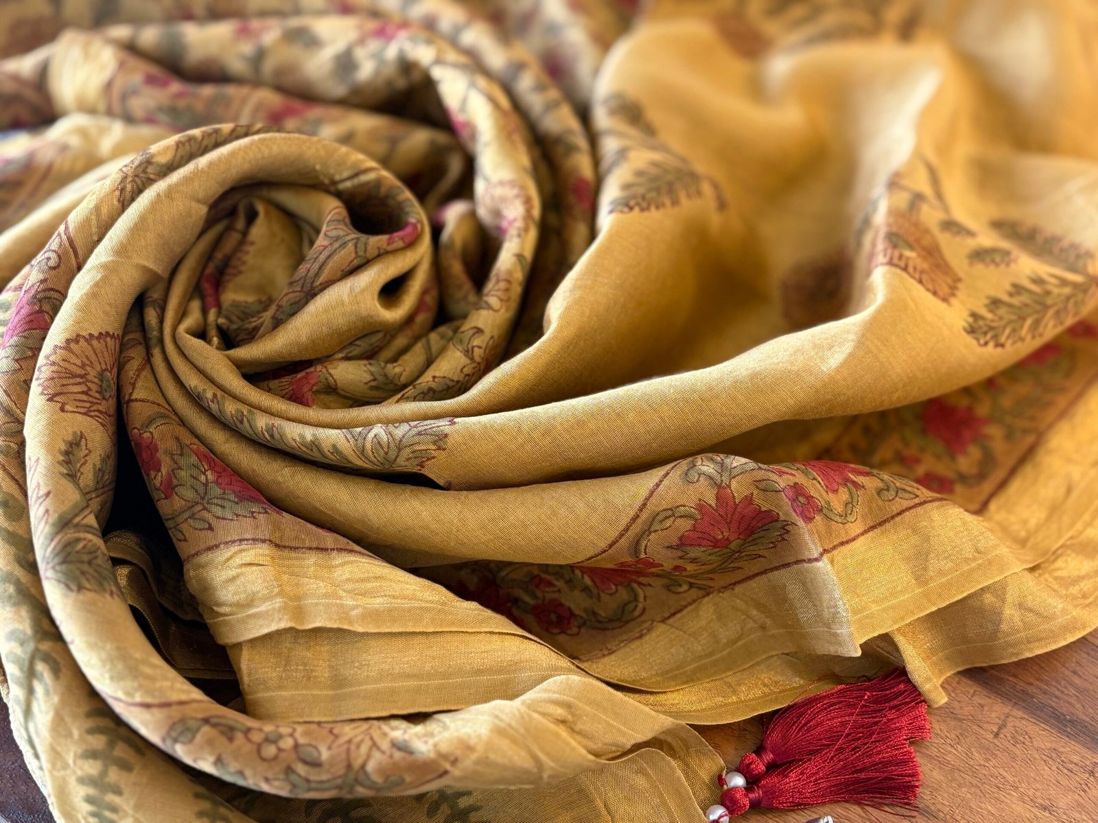 Hand-Blocked Pure Chanderi Silk Dupatta with Tassels D - Image 5