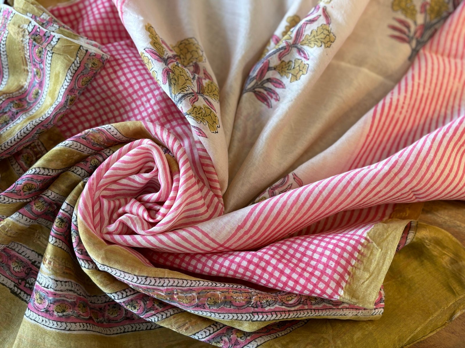 Hand-Blocked Pure Chanderi Silk Dupatta with Tassels B - Image 3