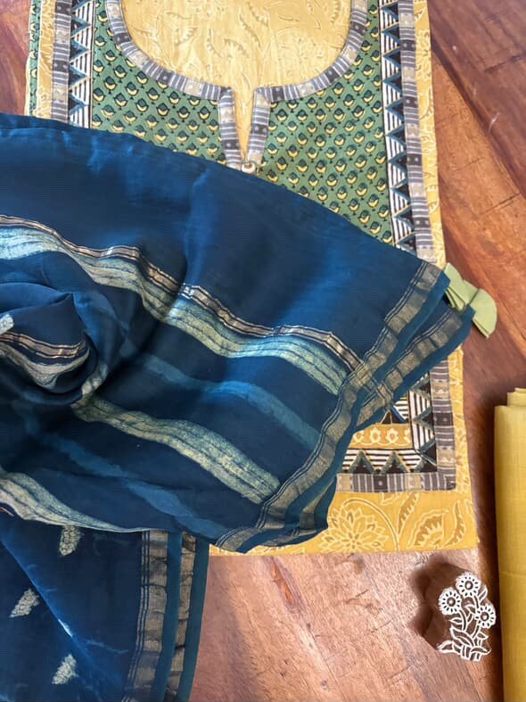 Handblocked Pre-designed Cotton Unstitched Salwar Suit with Chanderi Silk Dupatta by Ikhtirah - Image 8