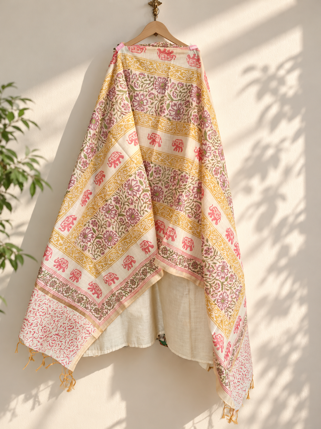 Applique Embroidered Pure Chanderi Cotton with Handblock Unstitched Salwar Suit by Ikhtirah (A) - Image 3