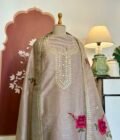 Cross Stitched Floral Cotton-Tusser Silk Unstitched Salwar Suit (Lilac undertone)