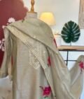 Cross Stitched Floral Cotton-Tusser Silk Unstitched Salwar Suit (Grey undertone)