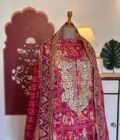 Patola Inspired Printed Silk with Katcha Gota Work Unstitched Salwar Suit (Pink)