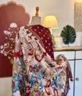 Pure Chanderi Silk Zari Woven Unstitched Salwar Suit with Exclusive Digitally Printed Dupattas (Maroon with brown undertone)