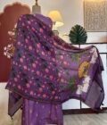 Pure Chanderi Silk Zari Woven Unstitched Salwar Suit with Exclusive Digitally Printed Dupattas (Purple)