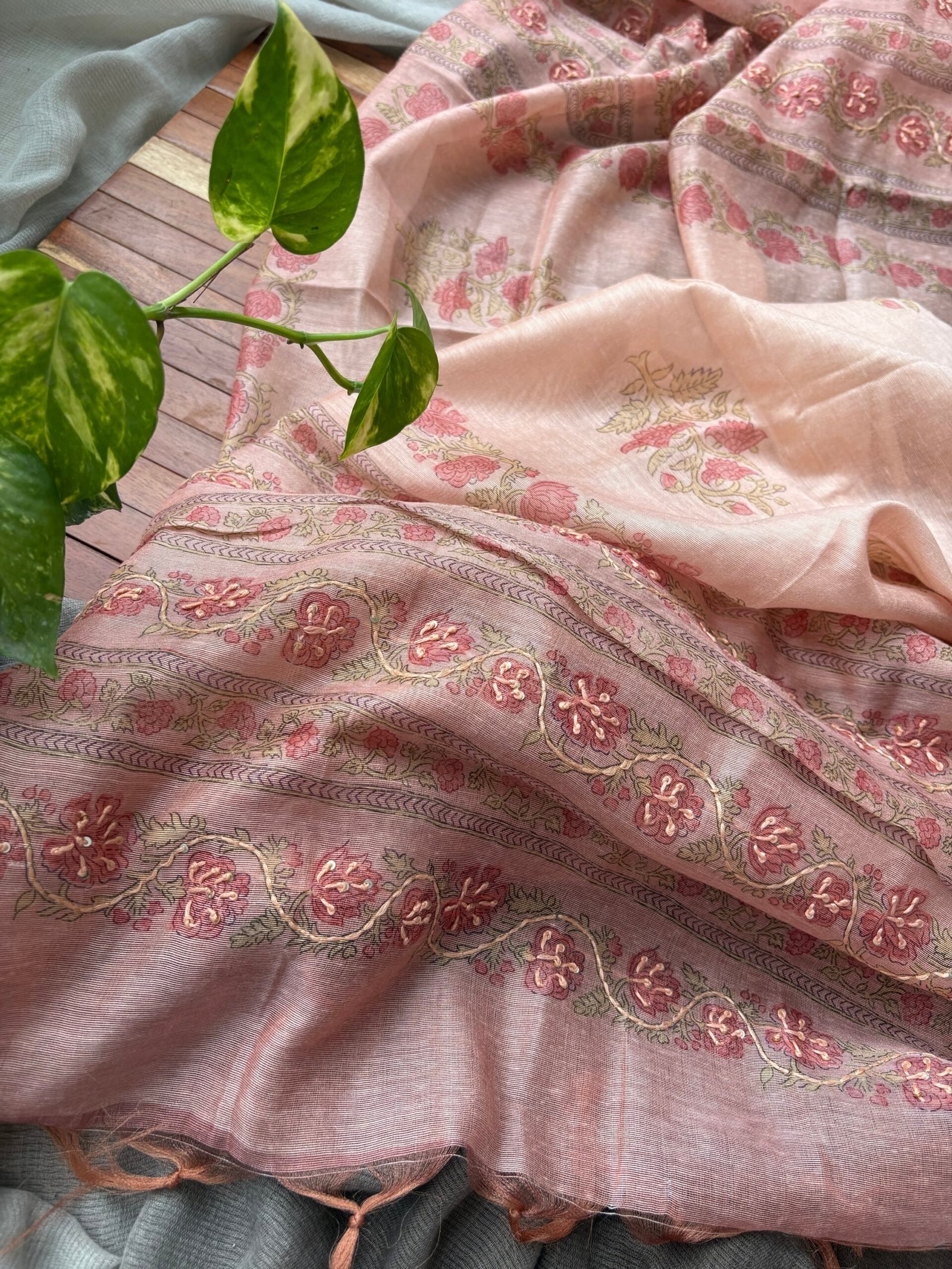Hand Highlighted Soft Chanderi Cotton Salwars by Ikhtirah (Peach) - Image 5