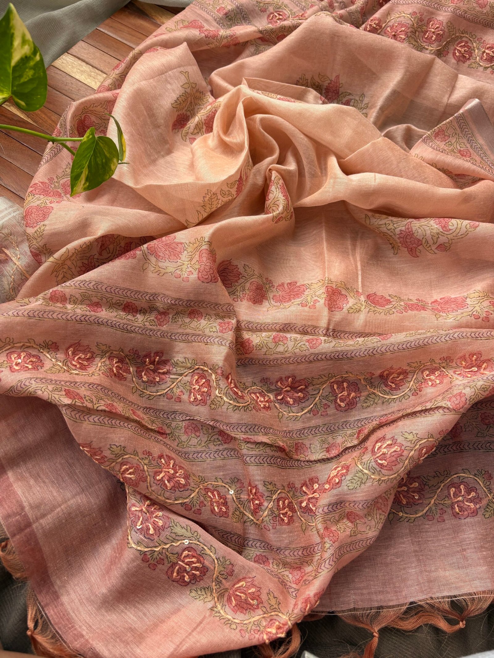 Hand Highlighted Soft Chanderi Cotton Salwars by Ikhtirah (Peach) - Image 2