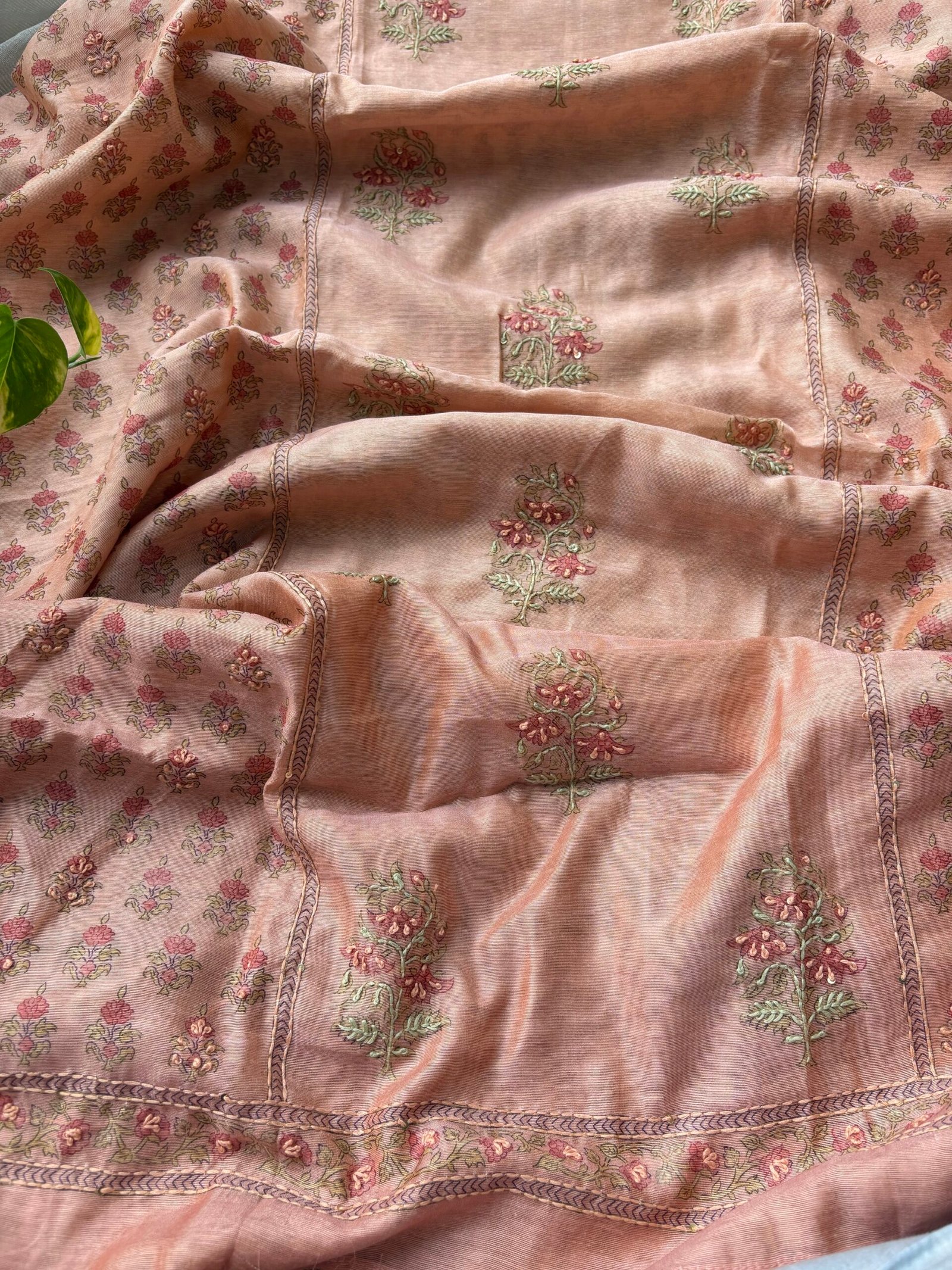 Hand Highlighted Soft Chanderi Cotton Salwars by Ikhtirah (Peach) - Image 7