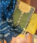 Handblocked Pre-designed Cotton Unstitched Salwar Suit with Chanderi Silk Dupatta by Ikhtirah